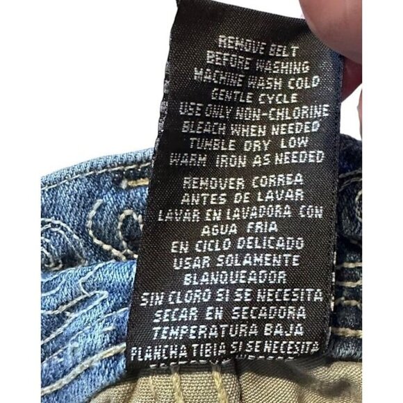 Squeeze Jeans Women's size 0 zero Distressed camo patched boot cut med wash - Picture 5 of 12